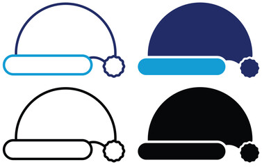 Santa Claus hat line and Fill web icons set isolated. Colorful Collection of Xmas Hat icons set. Set of Modern Flat Christmas Icons for Design Projects