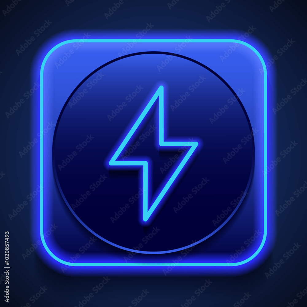 Poster flash simple icon vector. flat design. blue neon style on button. with shadow