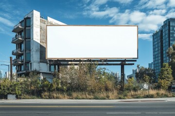 Obraz premium Large blank billboard displaying on roadside with cityscape background