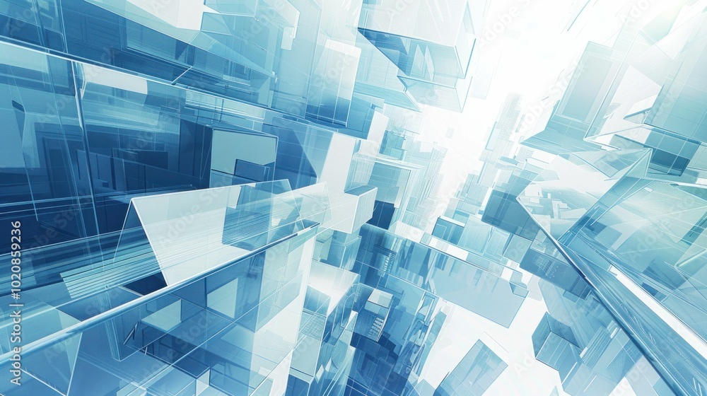 Poster abstract blue geometric shapes and glass structures create a d futuristic background the image featu
