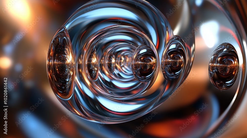 Poster intricate reflections in metallic surfaces creating a mesmerizing visual pattern at close range