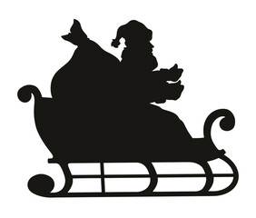Santa in sleigh emblem monochrome