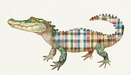 Fototapeta premium Alligator adorned with classic Gingham checks