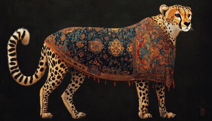 Cheetah adorned with luxurious Chinese brocade