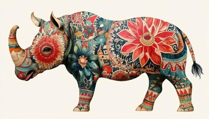 Rhinoceros adorned with Pua Kumbu patterns