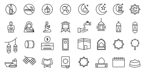 pack ramadan icon or logo design isolated sign symbol vector illustration. A collection of high quality black line style vector icons