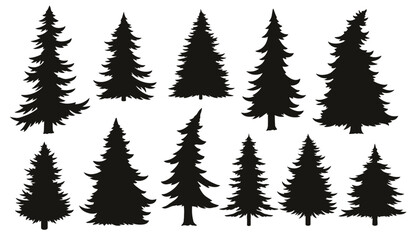 Fototapeta premium Christmas trees monochrome set stickers