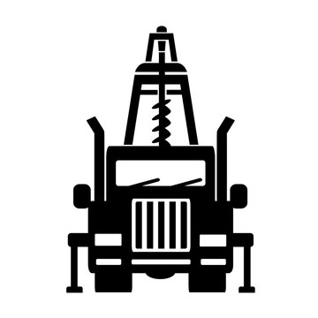 Vector illustration, logo, icon of a car and a drilling rig. The construction industry. Isolated on a white background.