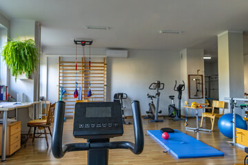 An exercise room with rehabilitation equipment for exercises for sick patients with fractures