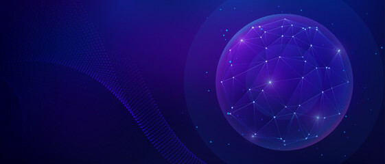 Cyber globe with dots and lines, on abstract blue technology background