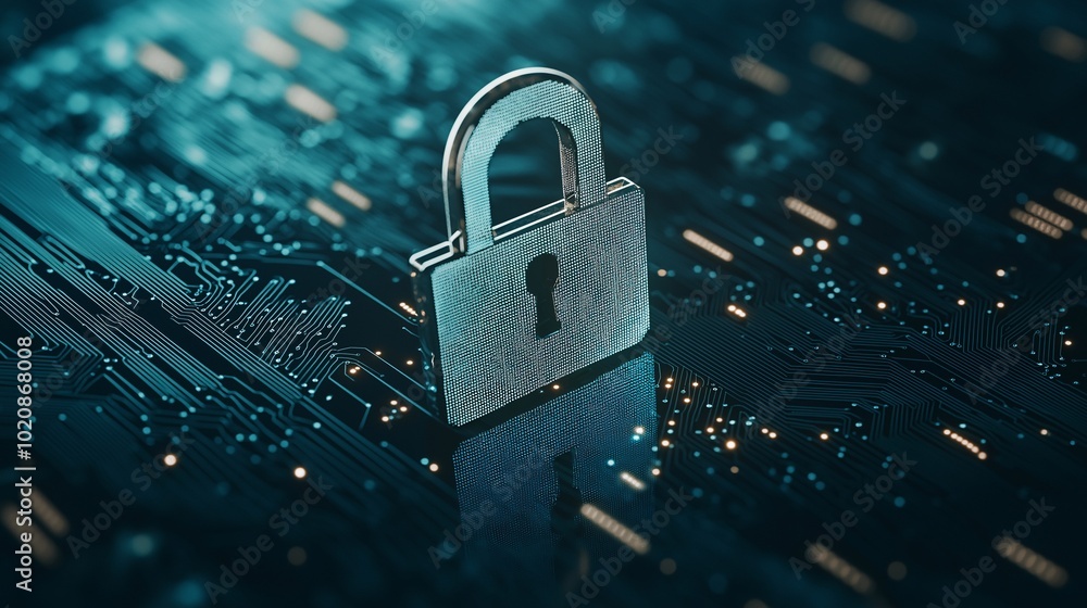 Poster digital security lock on a circuit board background