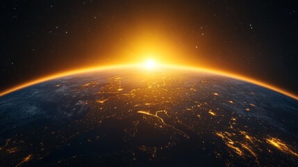 Obraz premium Earth at Sunrise with City Lights
