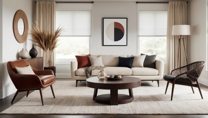 Modern Minimalist Living Room Interior Design with Cozy Furniture and Natural Accents