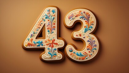 Naklejka premium Decorated cookie, number 43, illustration for birthday or anniversary celebration