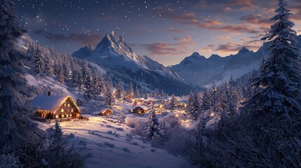 Fototapeta premium Beautiful winter nature landscape, amazing mountain view. Scenic image of woodland. Frosty day on ski resort