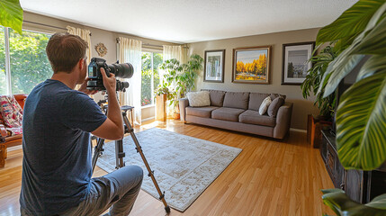 Real estate photographer taking interior photos of a property for sale