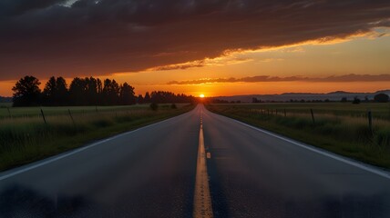 Lonely Road Peaceful Street Highway route Sunset scenery