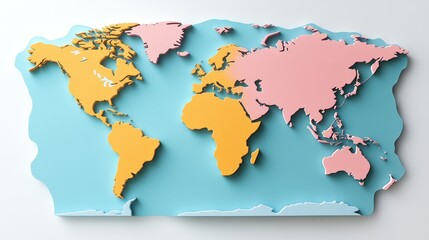 A colorful 3D world map highlighting continents.
