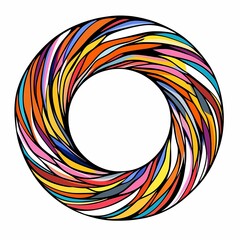 A colorful abstract circular design featuring swirling patterns in various shades.