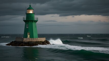 Obraz premium Green Lighthouse Tower Marine Coast Coastline near the Water