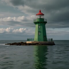 Fototapeta premium Green Lighthouse Tower Coast Coastline near the Ocean