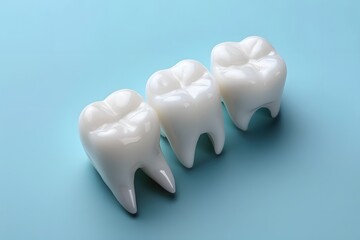 Dental Health Concept Three White Teeth Against Blue Background for Oral Care Promotion