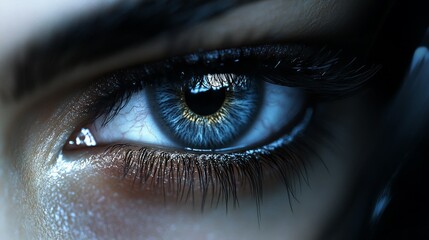 A woman's eye is shown in a close up