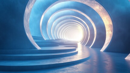 Obraz premium A blue tunnel with a light shining through it