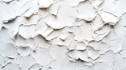 Fototapeta premium Close-up of white cracked plaster or paint, creating a textured background.