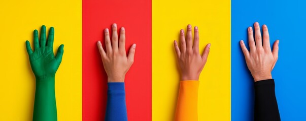 A vibrant display of colorful hands against a striking backdrop, symbolizing diversity and creativity in art and expression.