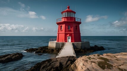 Obraz premium Red Lighthouse Tower Coast Coastline