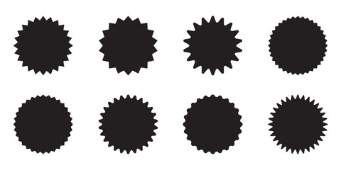 Set of starburst, sunburst badges. Simple flat style vintage labels, stickers.