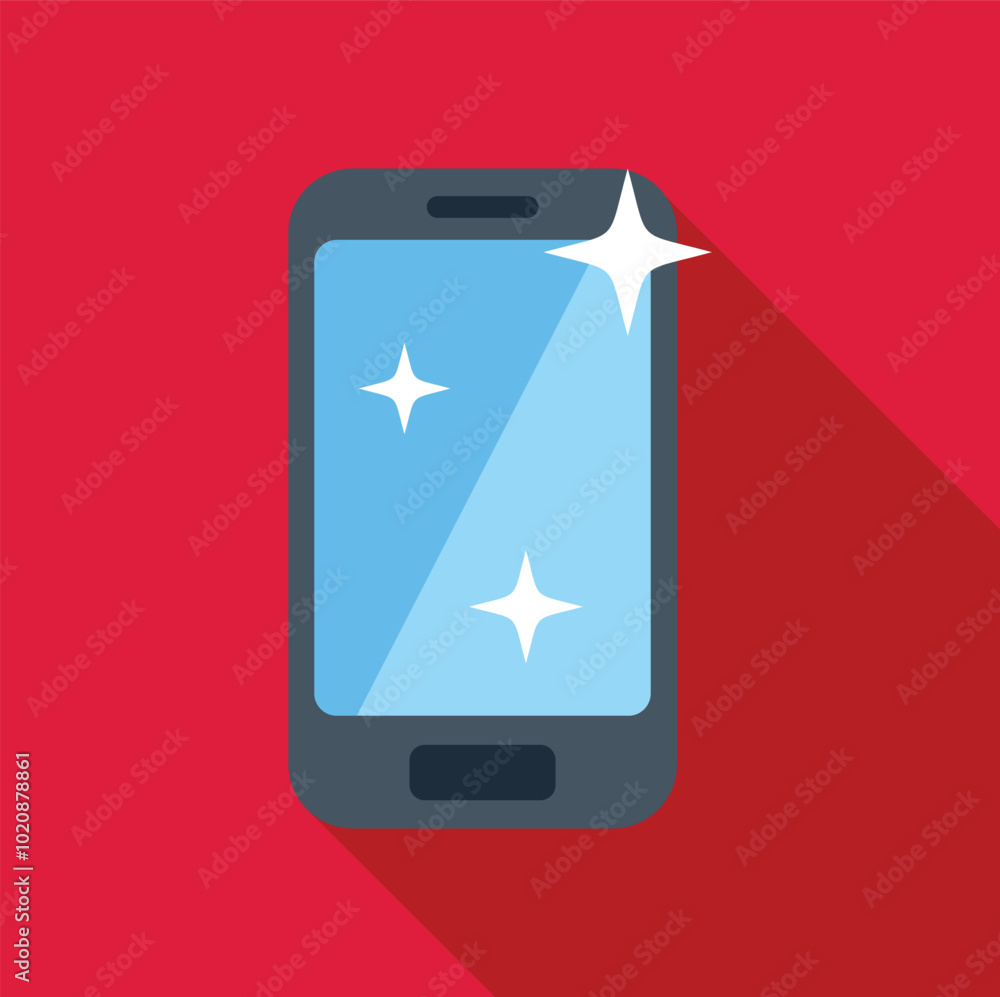 Poster smartphone with a clean display is shining on a red background