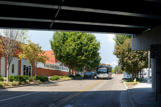 Knoxville, TN, USA-Sept. 16, 2024: Knox Area Rescue Ministries, seen from under the I-40 overpass on N. Gay St.
