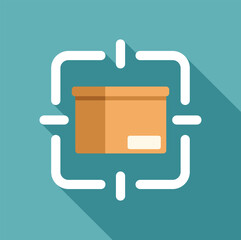 Cardboard box is the target of a crosshair, representing the importance of precise and efficient delivery in logistics