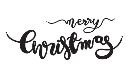 Merry Christmas hand-lettering calligraphy with elegant swirls, isolated on a white background. Perfect for holiday designs.