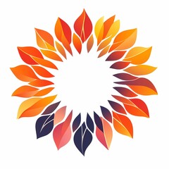 Naklejka premium A circular arrangement of colorful leaves forming a vibrant, autumn-inspired design.