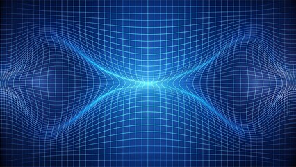 Naklejka premium Abstract Blue Grid Distortion, A Digital Canvas of Intertwining Lines Forming a Wavy, Multidimensional Surface