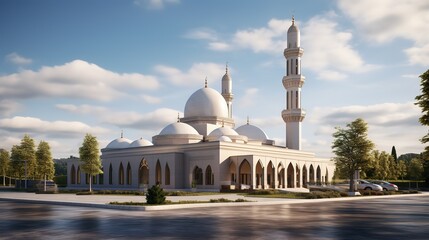 Obraz premium Majestic View of the Grand Mosque or Masjid in Abu Dhabi at Sunset