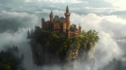 Fototapeta premium a castle with a fantasy view, cloudy and foggy