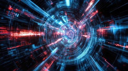 Obraz premium Futuristic digital pattern, glowing lines and circles, vibrant tech design, dynamic abstract background