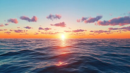 Fototapeta premium Beautiful Ocean Sunset, Tranquil Sea View, Serene Horizon, Sunset Clouds, Peaceful Ocean Scene