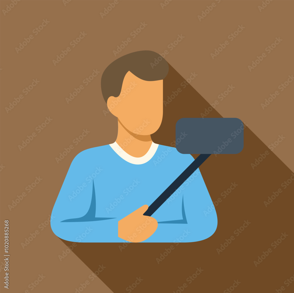 Poster blogger is taking selfie using monopod for his blog