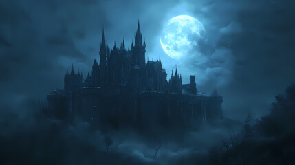 Naklejka premium A mighty castle in the moonlight.