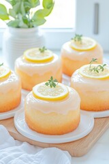 Fototapeta premium Lemon Glazed Mini Cakes with Fresh Herb Garnish
