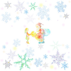 プレゼントを渡すサンタクロースと子供