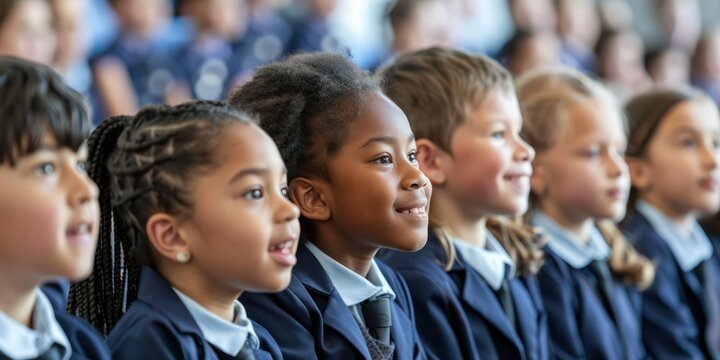 Schoolchildren in uniform participating in a school assembly