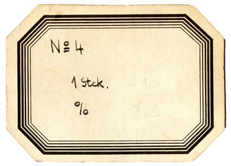 Vintage Apotheker Etikett No. 4 - 1 Stück Papieretikett mit schwarzem Rand Zierrand