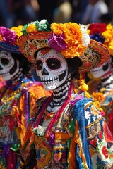 Fototapeta premium Day of the Dead Celebration Mexico Traditional Skull Makeup Colorful Costume
