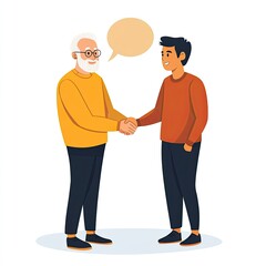 Obraz premium Two people shaking hands, conversation, communication, teamwork, dialogue, friendship, cartoon illustration, connection